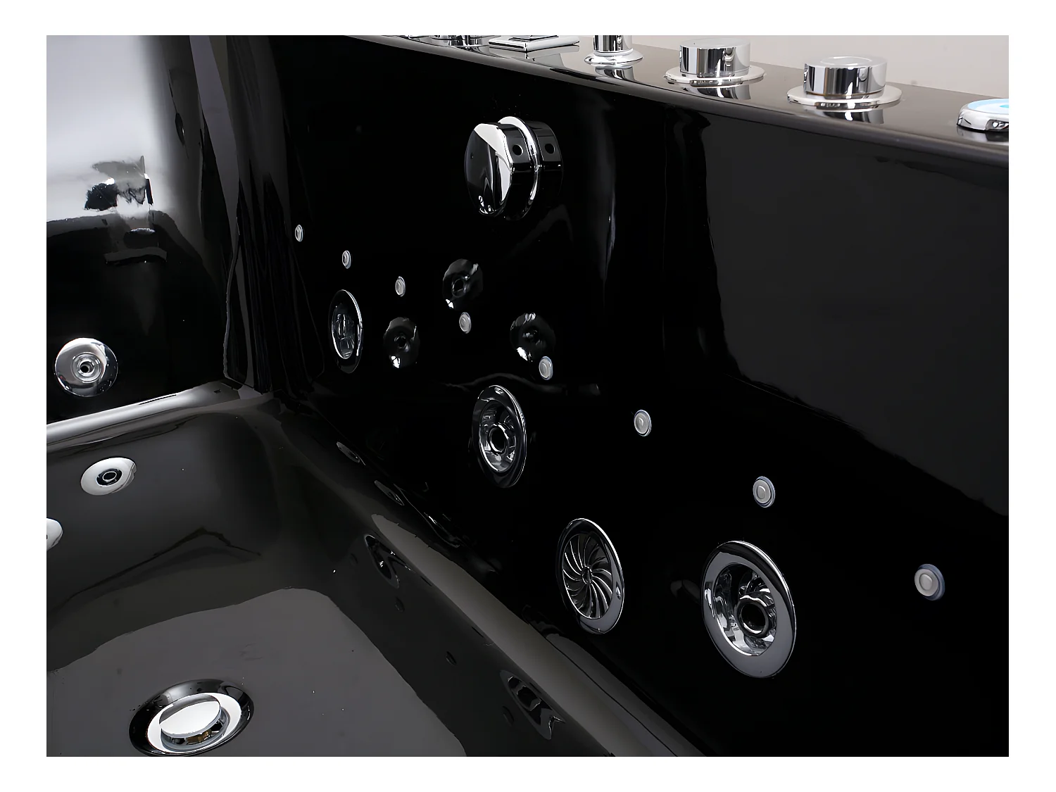 Upplyst bubbelbad med halv-ö och glasvägg DYONA - 1 person - 260L - 170*85*58cm - Blank svart