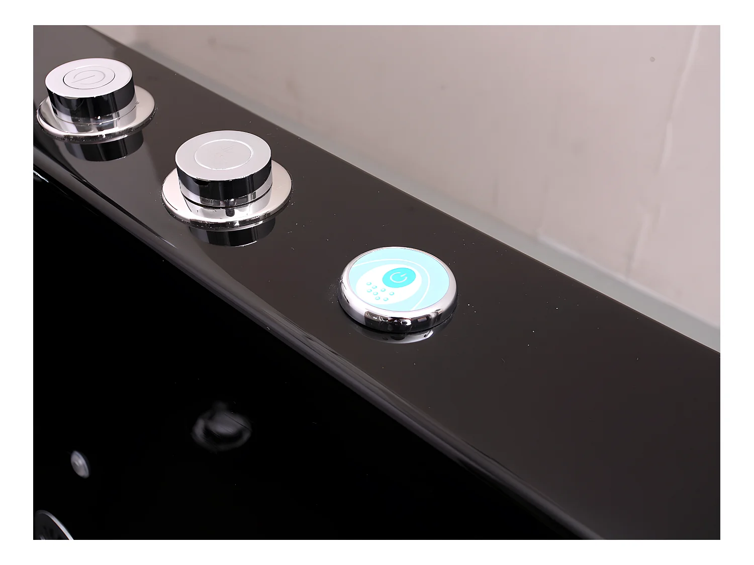 Upplyst bubbelbad med halv-ö och glasvägg DYONA - 1 person - 260L - 170*85*58cm - Blank svart