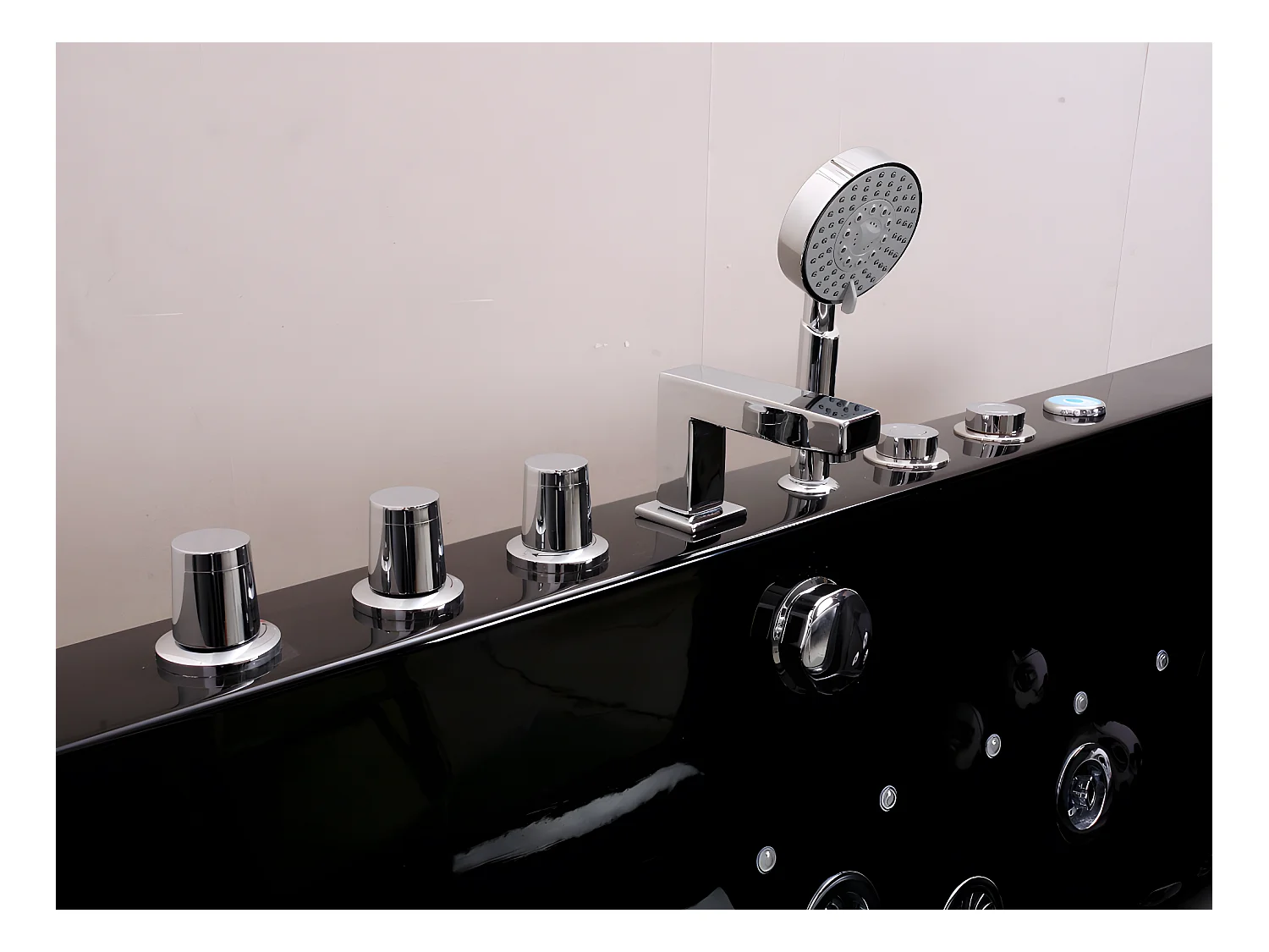 Upplyst bubbelbad med halv-ö och glasvägg DYONA - 1 person - 260L - 170*85*58cm - Blank svart