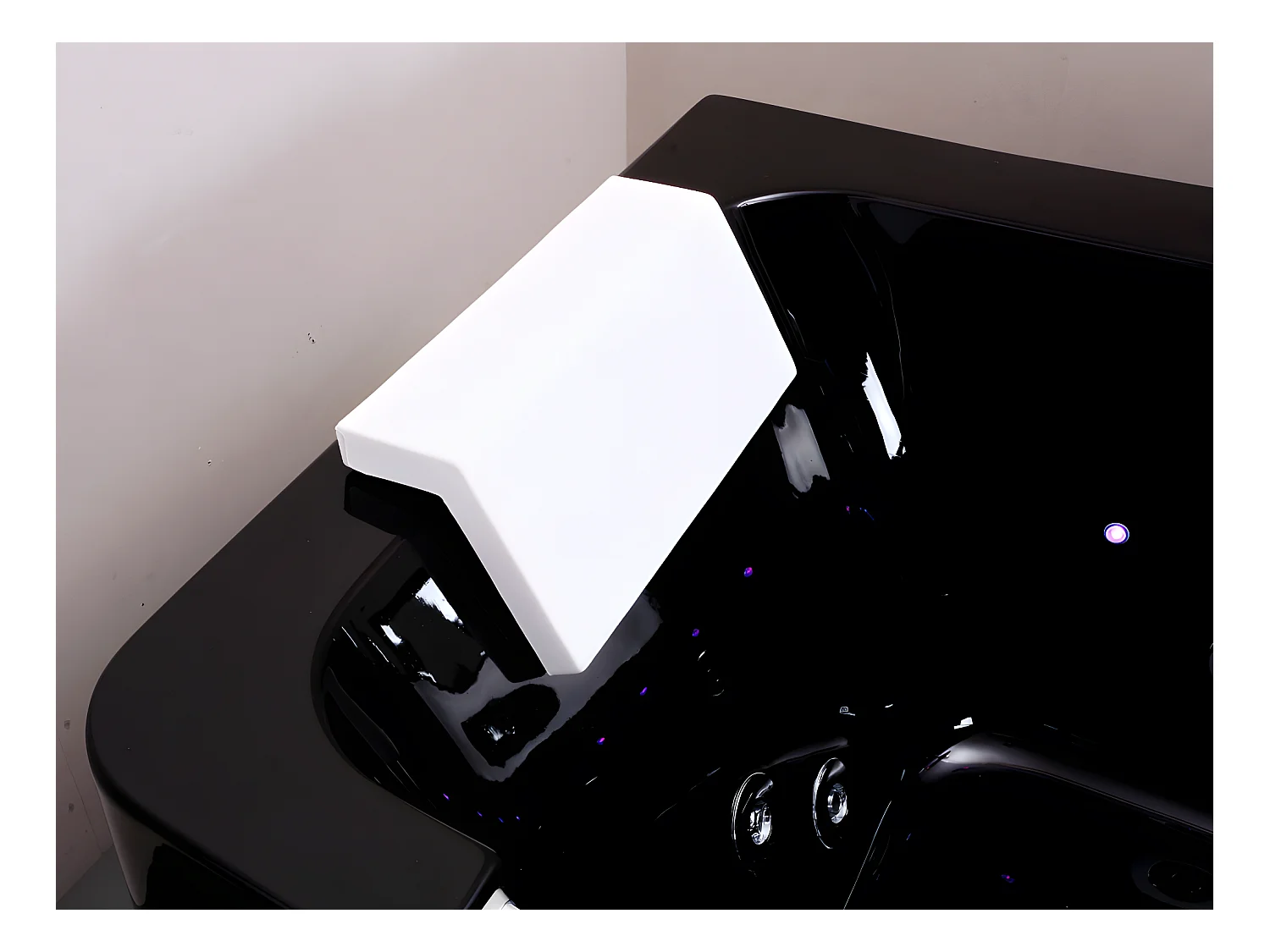 Upplyst bubbelbad med halv-ö och glasvägg DYONA - 1 person - 260L - 170*85*58cm - Blank svart