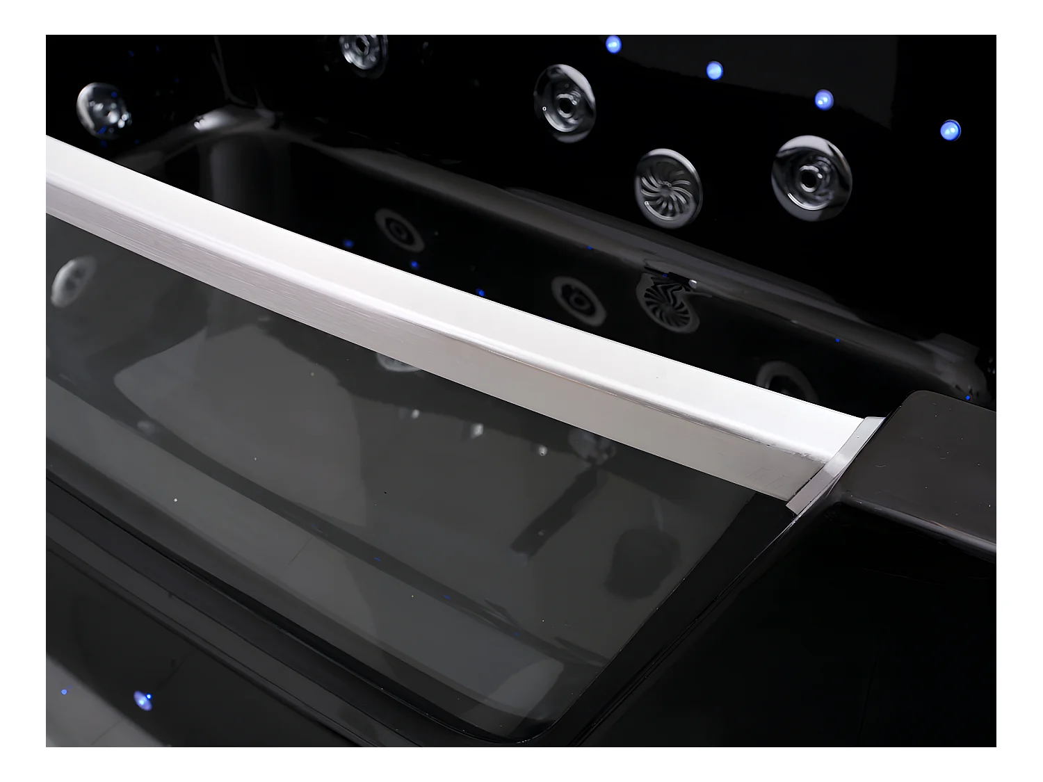 Upplyst bubbelbad med halv-ö och glasvägg DYONA - 1 person - 260L - 170*85*58cm - Blank svart