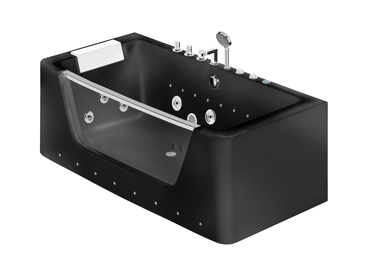 Upplyst bubbelbad med halv-ö och glasvägg DYONA - 1 person - 260L - 170*85*58cm - Blank svart