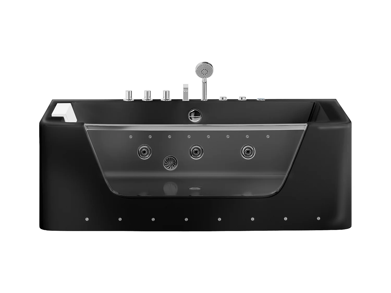 Upplyst bubbelbad med halv-ö och glasvägg DYONA - 1 person - 260L - 170*85*58cm - Blank svart