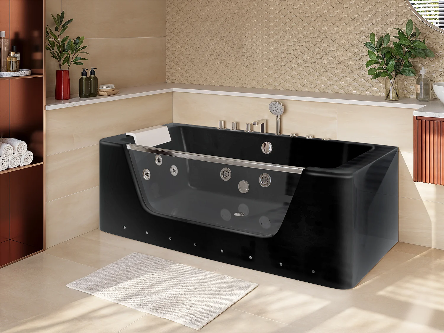Massagebad met glazen wand en ledverlichting DYONA - 260L - 1 persoon -170*85*58cm- Balneo therapie