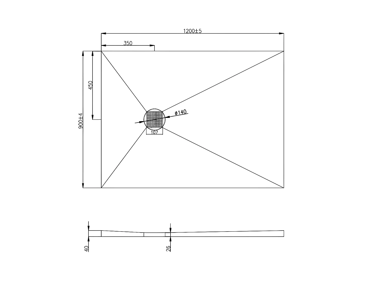 Receveur à carreler en polystyrène extrudé re-découplable avec siphon - 120 x 90 x 4 cm - DELOS