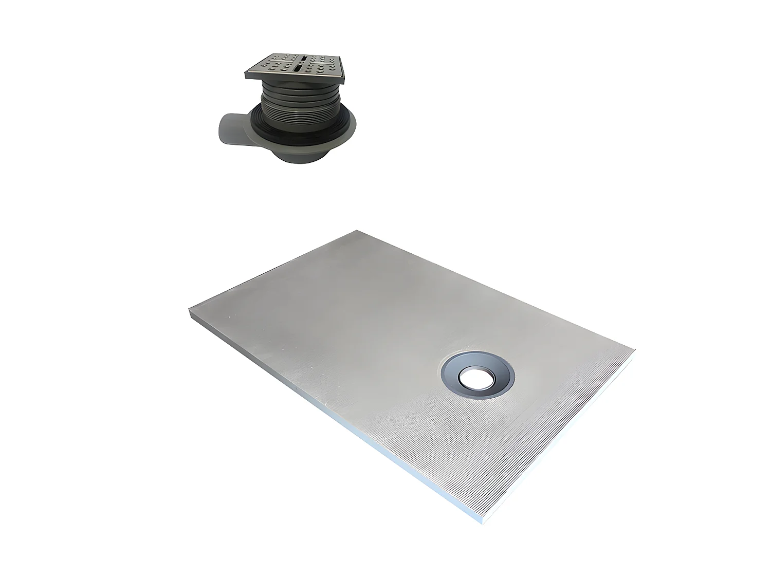 Duschtasse zum Selbstgestalten - nachschneidbar - extrudiertes Polystyrol - mit Siphon - 140 x 90 x 4 cm - DELOS