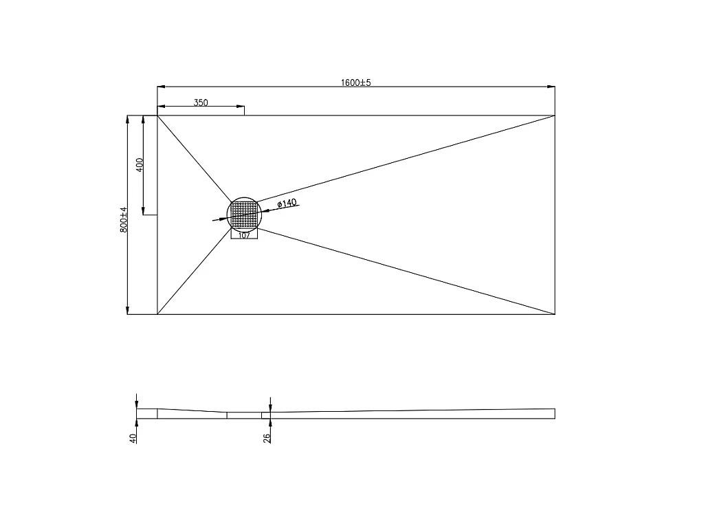 Receveur à carreler en polystyrène extrudé re-découplable - 160 x 90 x 4 cm - DELOS