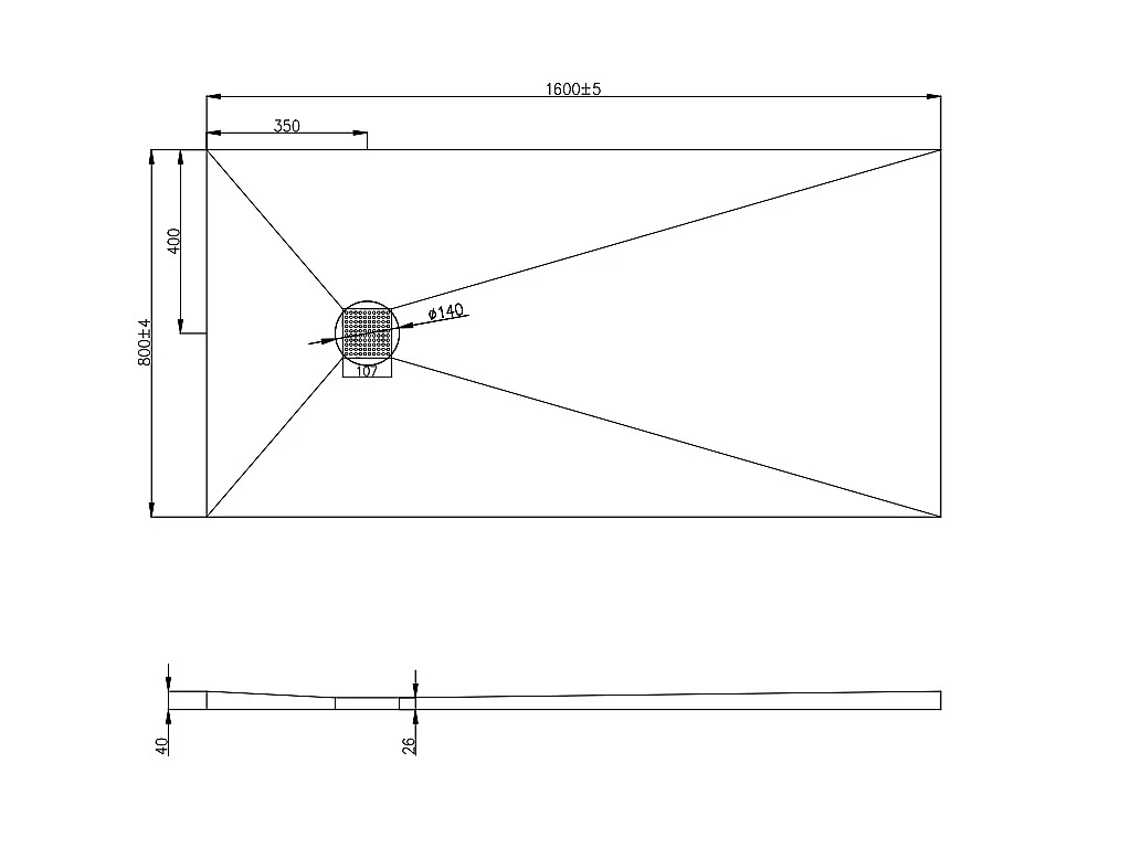 Receveur à carreler en polystyrène extrudé re-découplable - 160 x 90 x 4 cm - DELOS