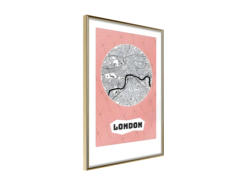 Affiche Murale Encadrée "City map London Pink" 21 x 30 cm Or