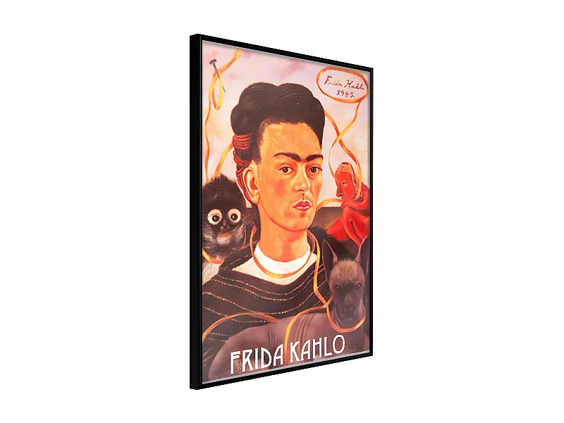 Affiche Murale Encadrée "Frida Khalo Self-Portrait" 21 x 30 cm Noir