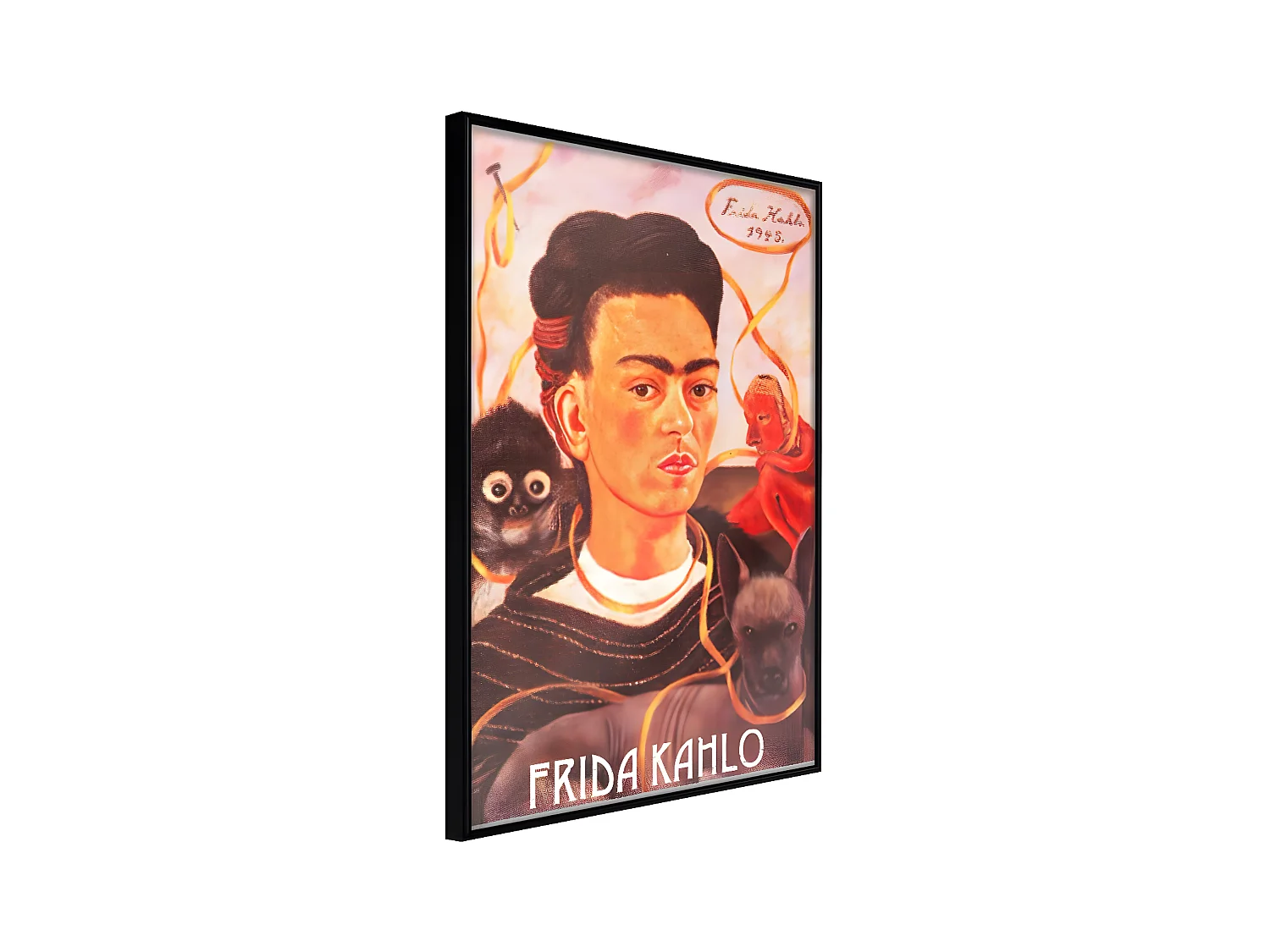 Affiche Murale Encadrée "Frida Khalo Self-Portrait" 21 x 30 cm Noir