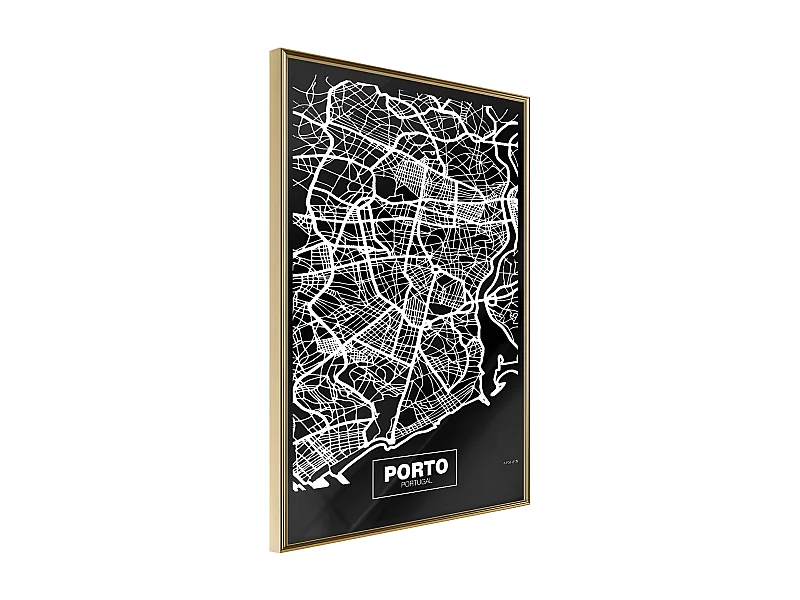 Affiche Murale Encadrée "City Map Porto Dark" 30 x 42 cm Or