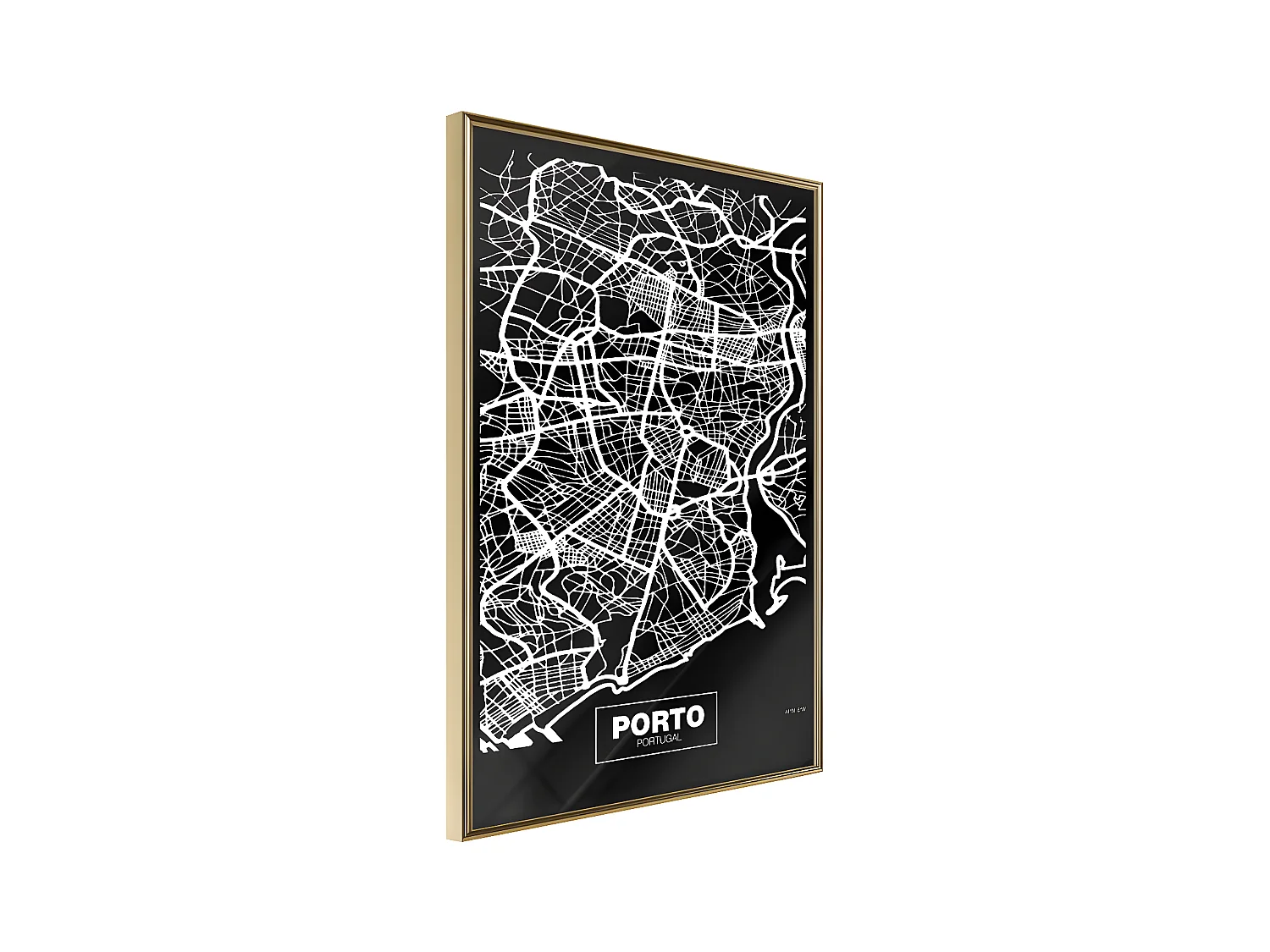 Affiche Murale Encadrée "City Map Porto Dark" 30 x 42 cm Or