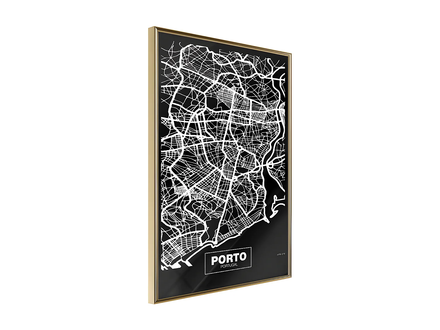 Affiche Murale Encadrée "City Map Porto Dark" 30 x 42 cm Or