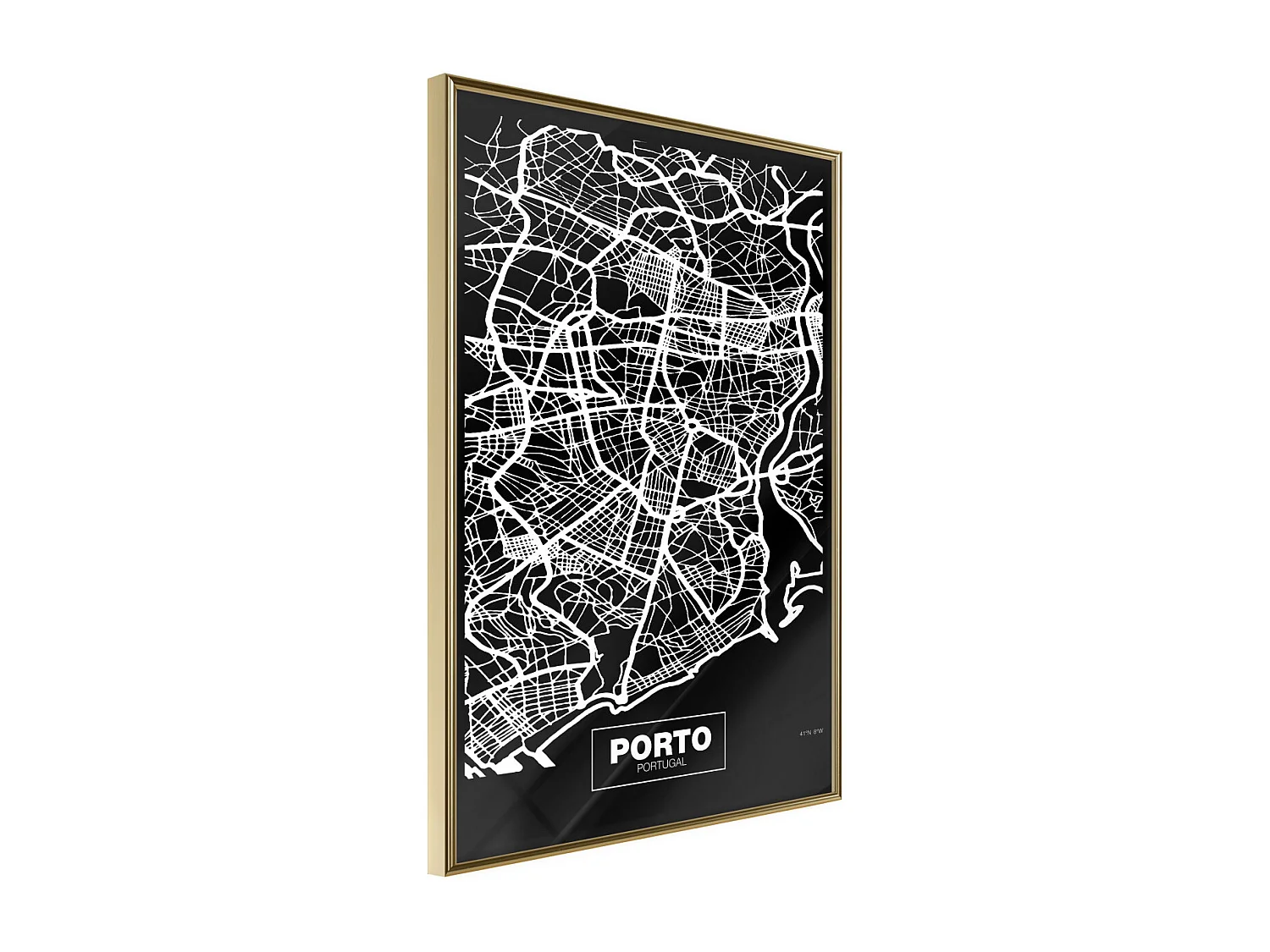 Affiche Murale Encadrée "City Map Porto Dark" 30 x 42 cm Or