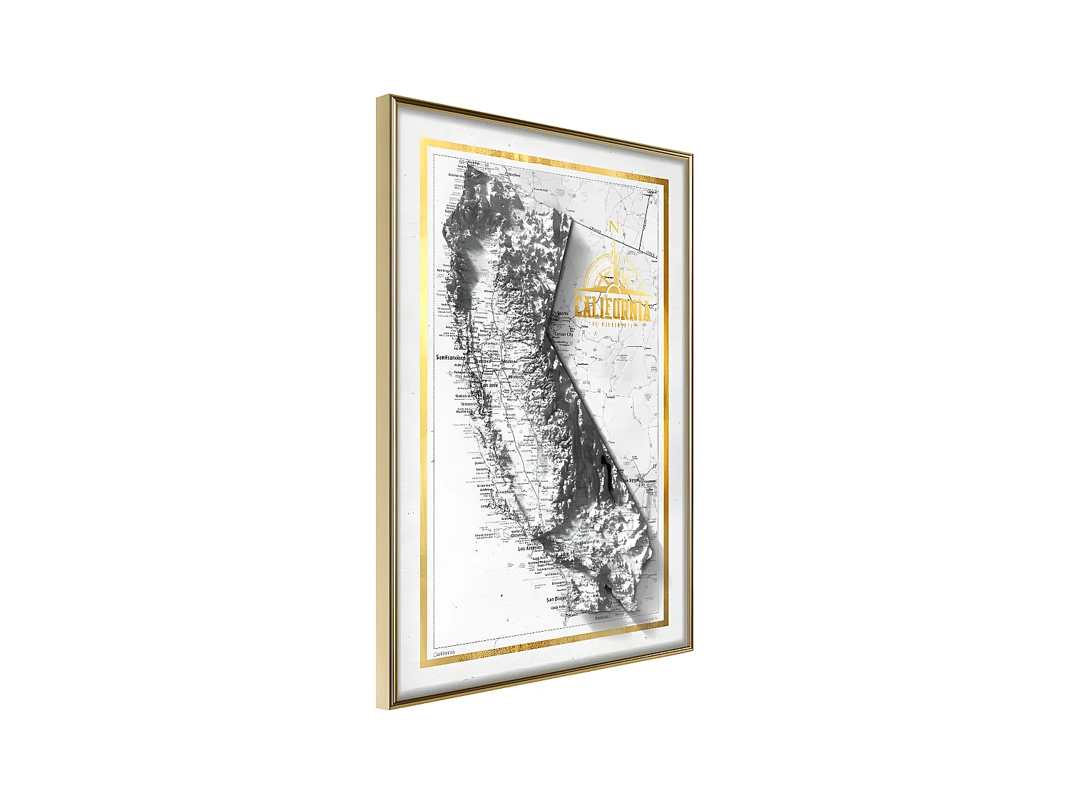 Affiche Murale Encadrée "Raised Relief Map California" 21 x 30 cm Or