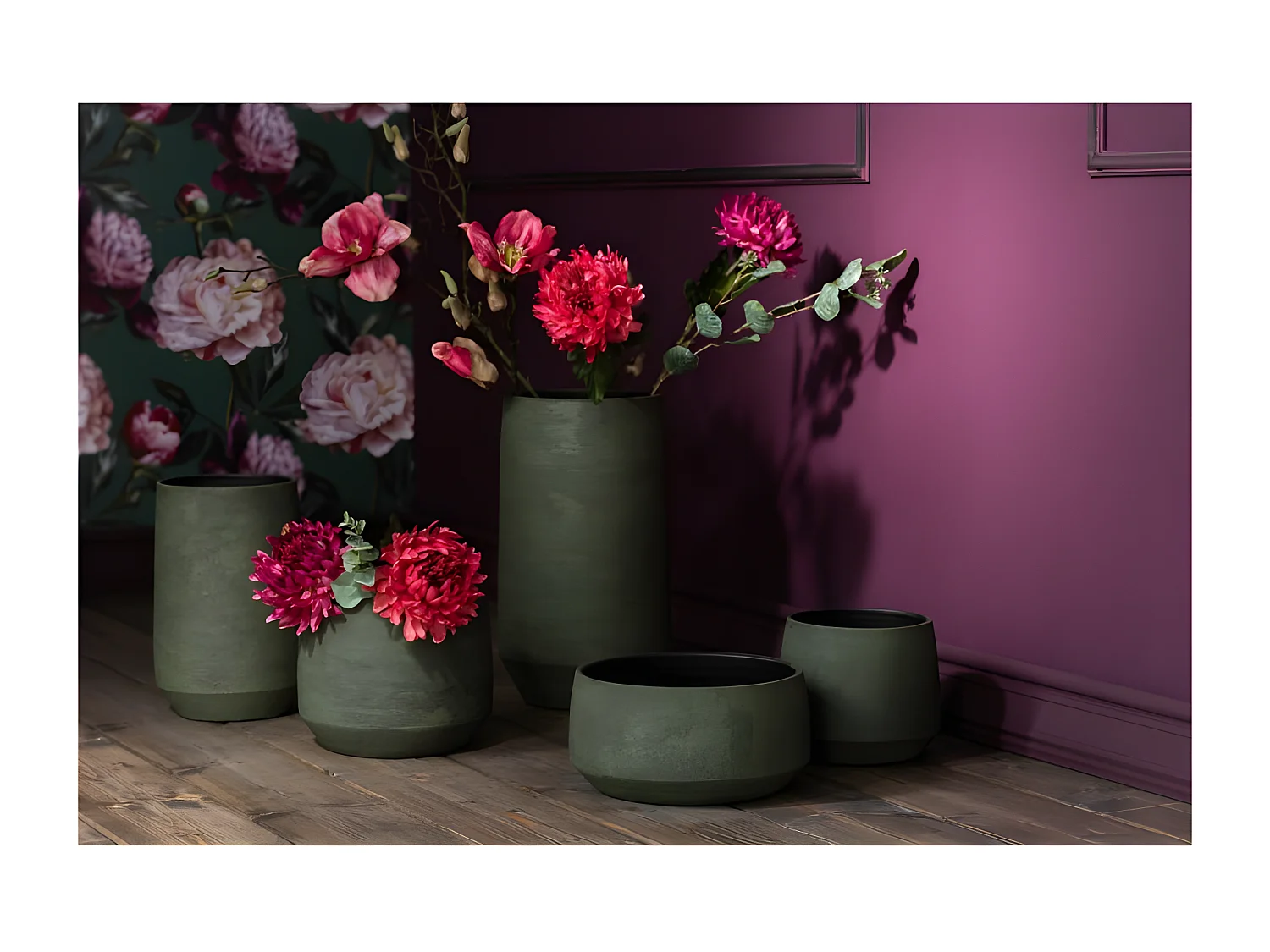 Kaki groene ruwe keramische plantenpot 25x20 cm