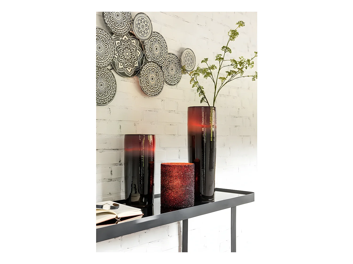 Vase Design "Bord Céramique" 35cm Rouge & Noir