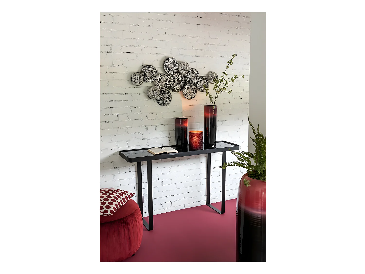 Vase Design "Bord Céramique" 35cm Rouge & Noir