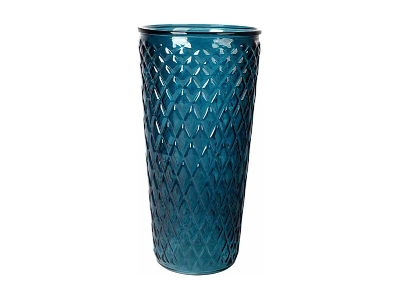 Vase Déco en Verre "Relief Losange" 23cm Bleu Indigo