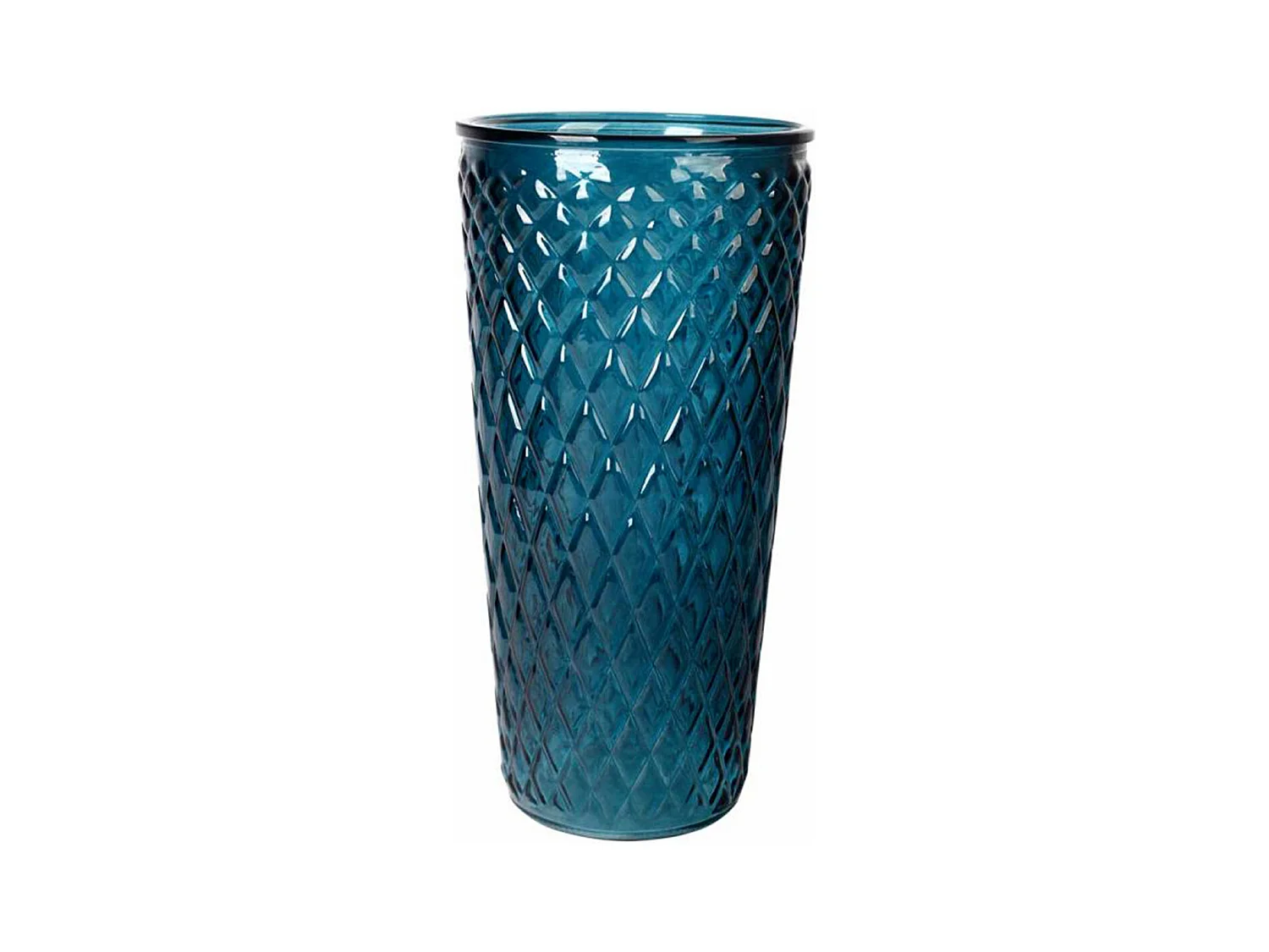 Vase Déco en Verre "Relief Losange" 23cm Bleu Indigo