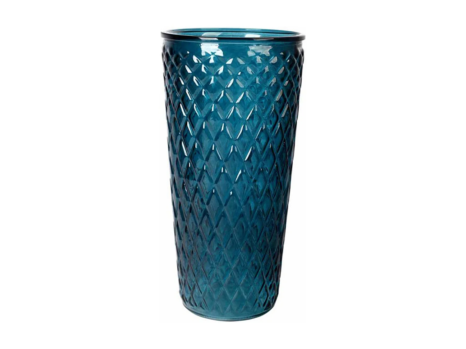 Vase Déco en Verre "Relief Losange" 23cm Bleu Indigo