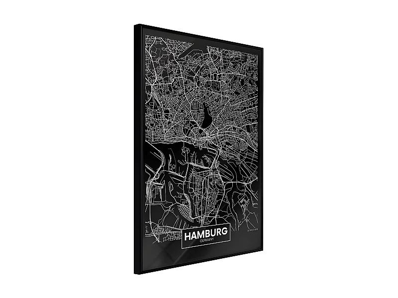 Affiche Murale Encadrée "City Map Hamburg Dark" 40 x 60 cm Noir