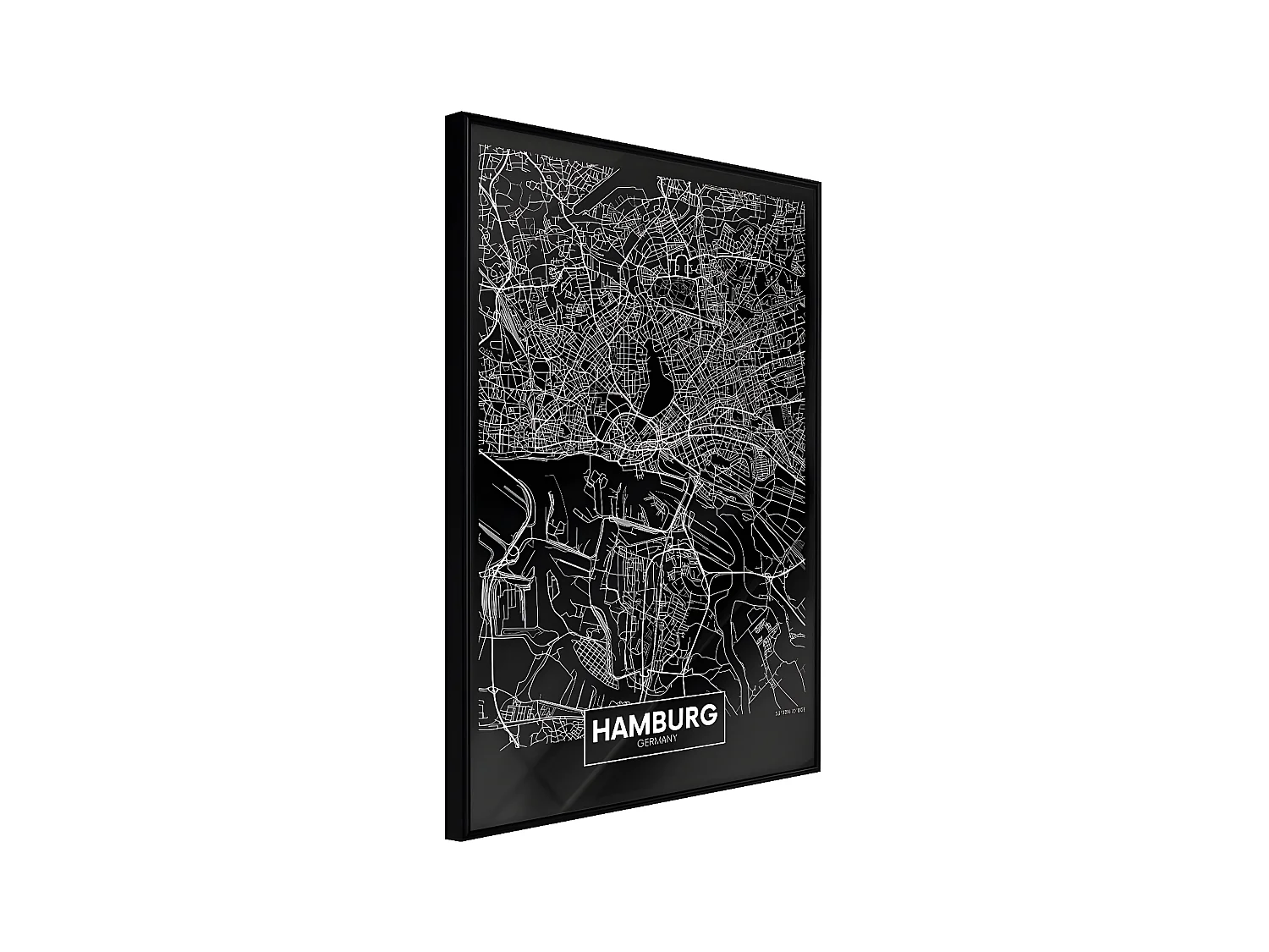 Affiche Murale Encadrée "City Map Hamburg Dark" 40 x 60 cm Noir