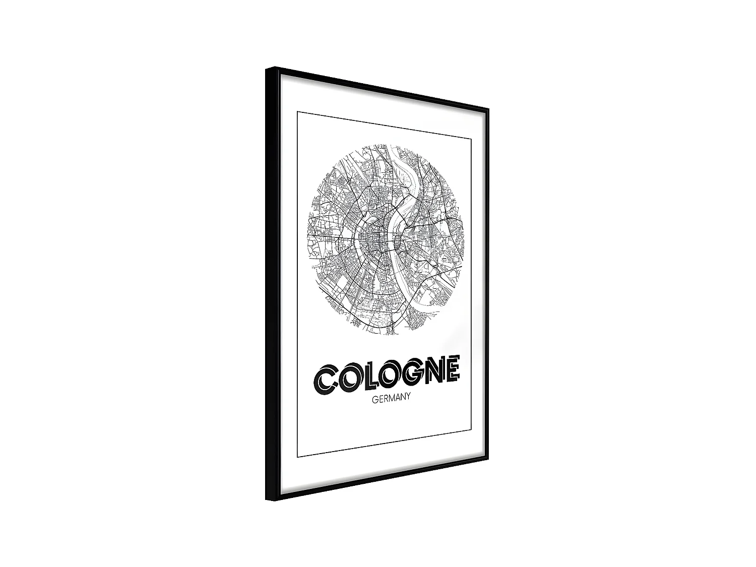 Affiche Murale Encadrée "City Map Cologne Round" 30 x 42 cm Noir