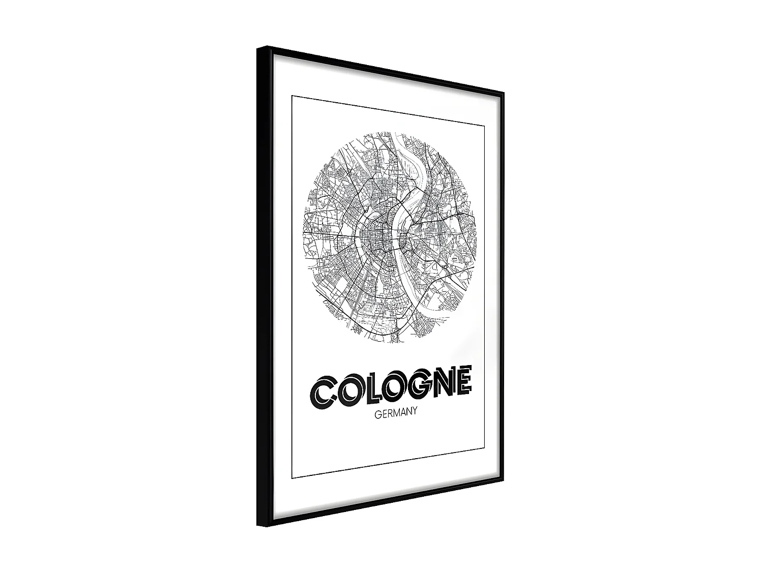 Affiche Murale Encadrée "City Map Cologne Round" 30 x 42 cm Noir