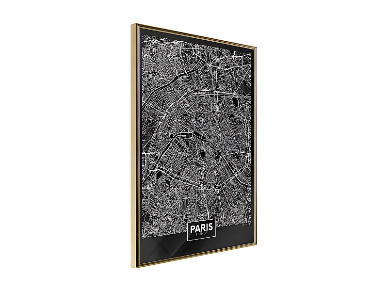 Affiche Murale Encadrée "City Map Paris Dark" 21 x 30 cm Or