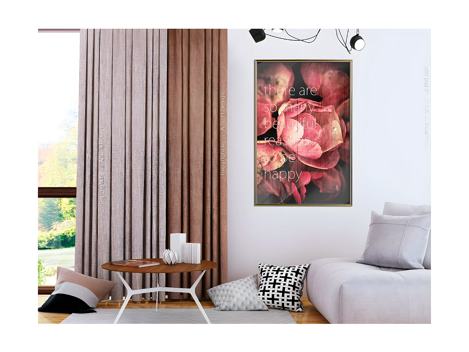 Affiche Murale Encadrée "Many Reasons to Be Happy" 40 x 60 cm Or