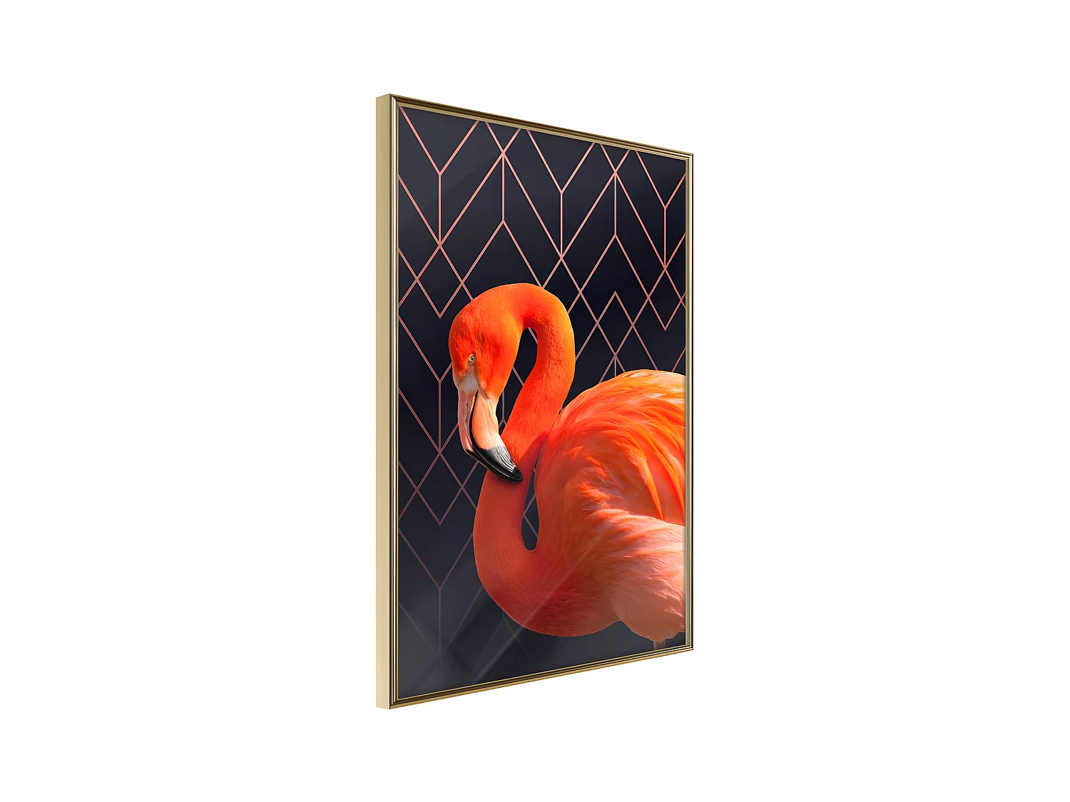 Affiche Murale Encadrée "Orange Flamingo" 30 x 42 cm Or