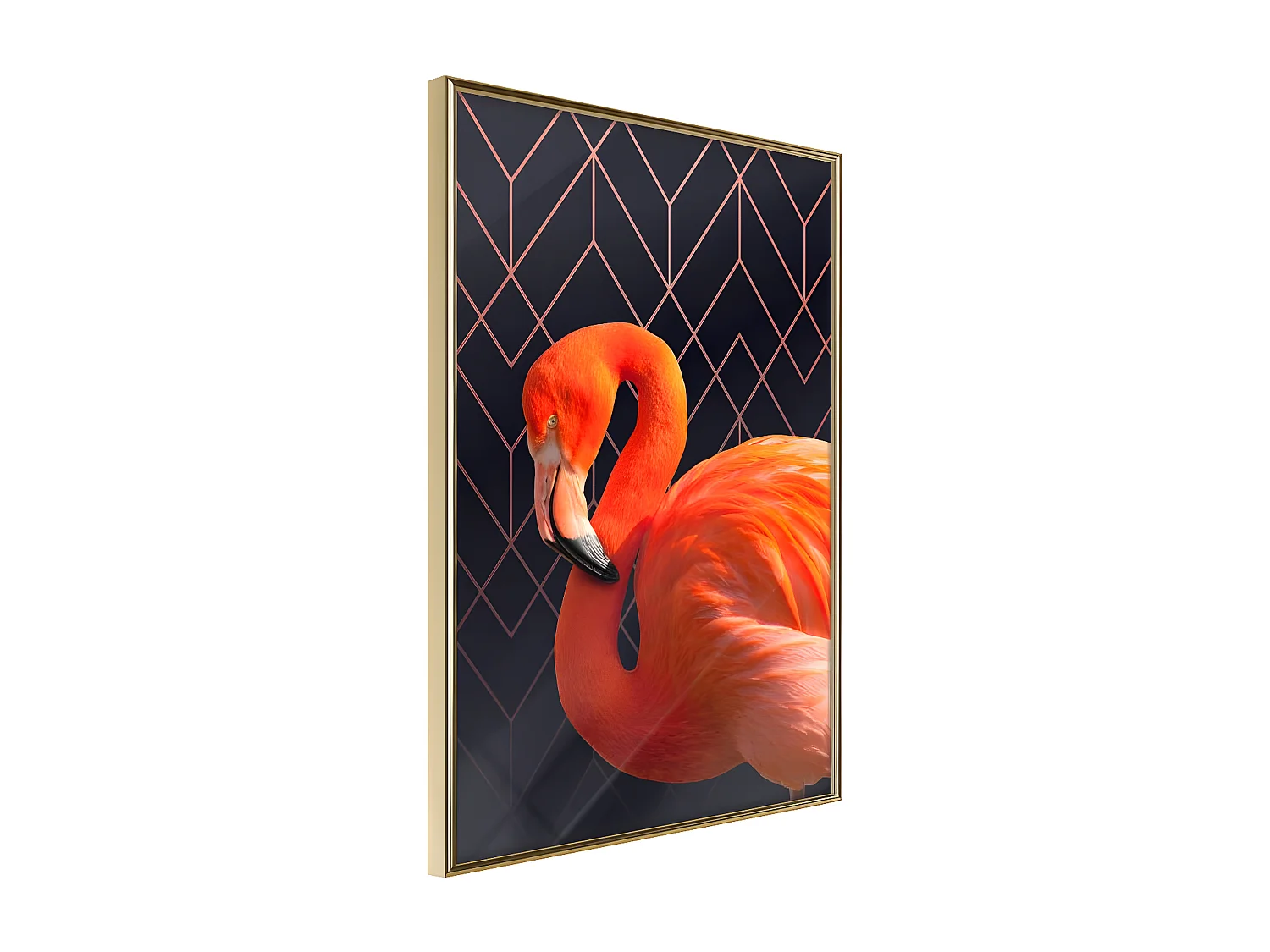 Affiche Murale Encadrée "Orange Flamingo" 30 x 42 cm Or