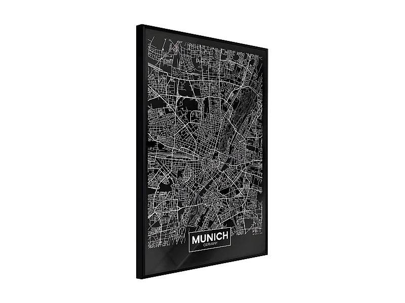 Affiche Murale Encadrée "City Map Munich Dark" 30 x 42 cm Noir