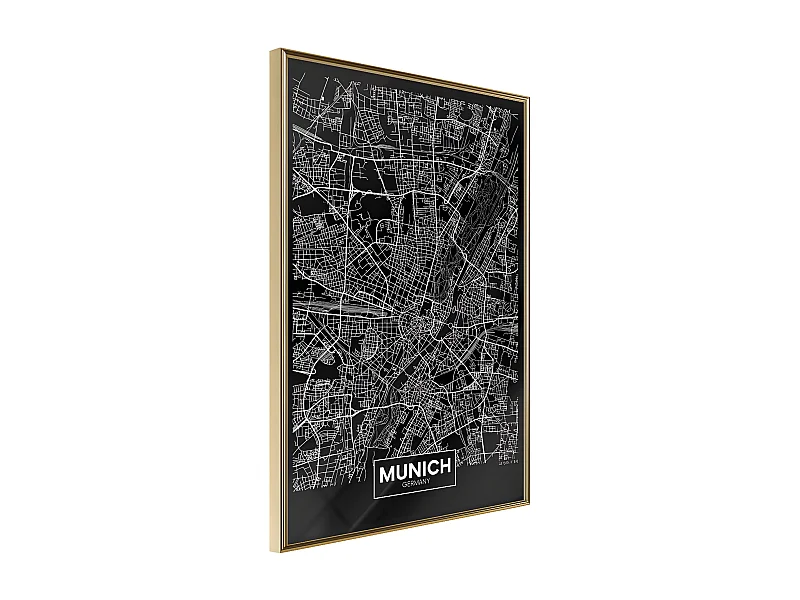 Affiche Murale Encadrée "City Map Munich Dark" 21 x 30 cm Or