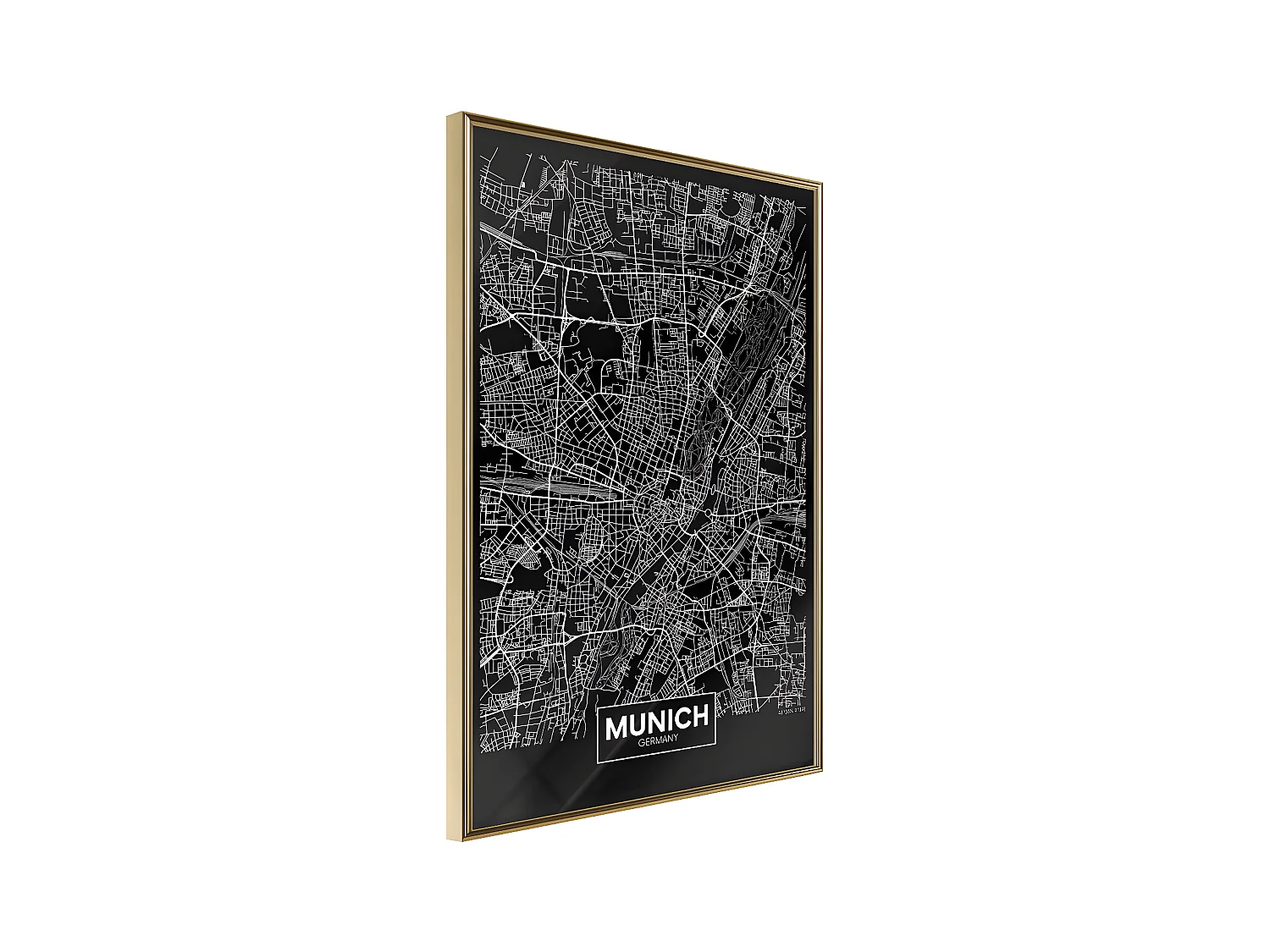 Affiche Murale Encadrée "City Map Munich Dark" 21 x 30 cm Or