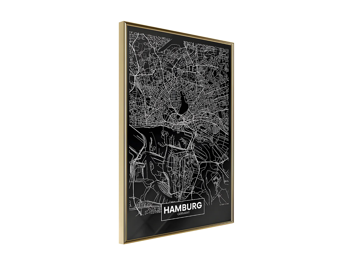 Affiche Murale Encadrée "City Map Hamburg Dark" 21 x 30 cm Or