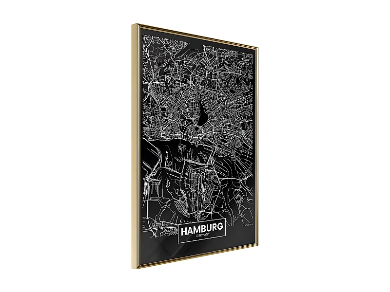 Affiche Murale Encadrée "City Map Hamburg Dark" 21 x 30 cm Or