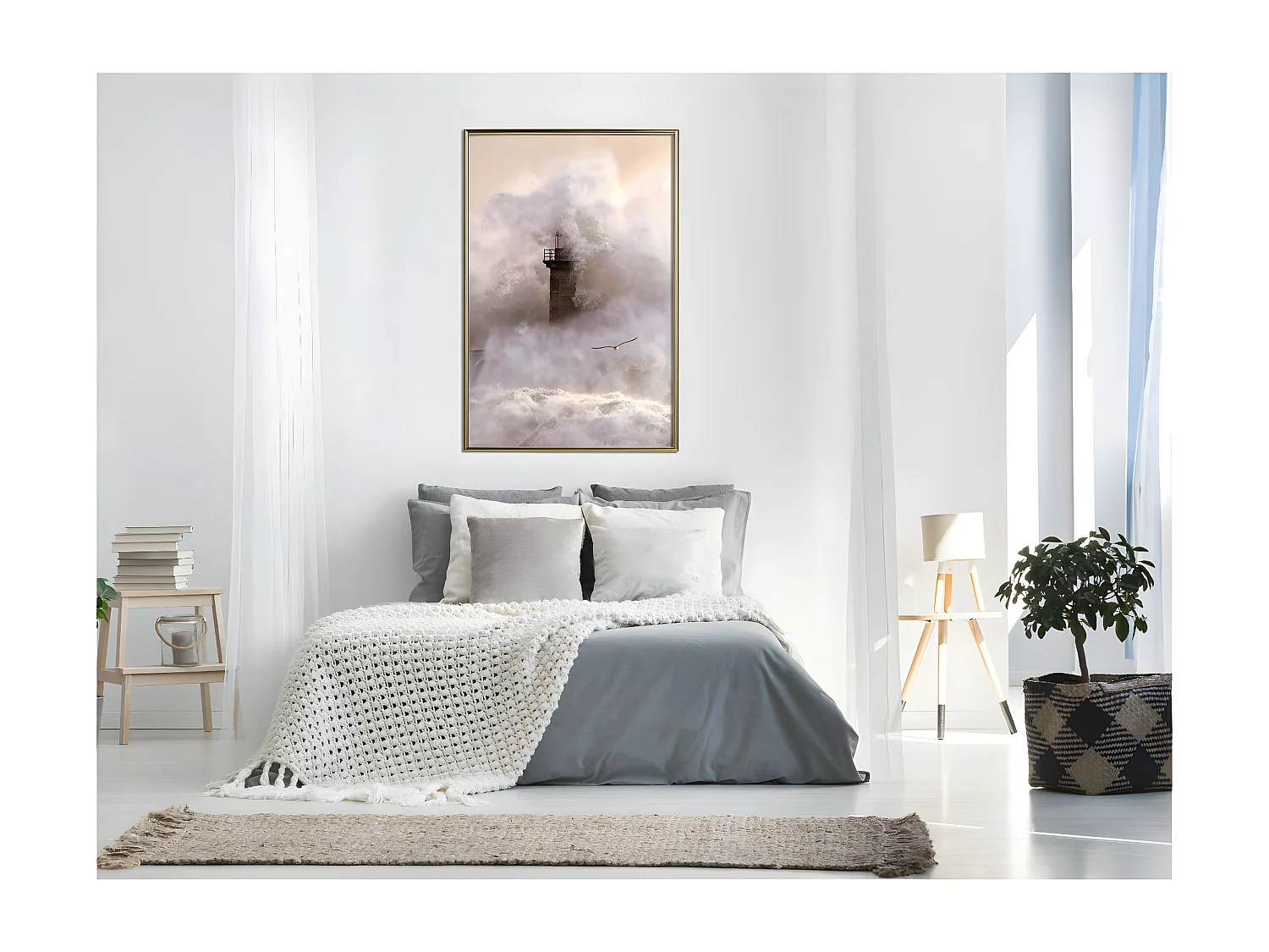 Affiche Murale Encadrée "Lighthouse During a Storm" 40 x 60 cm Or