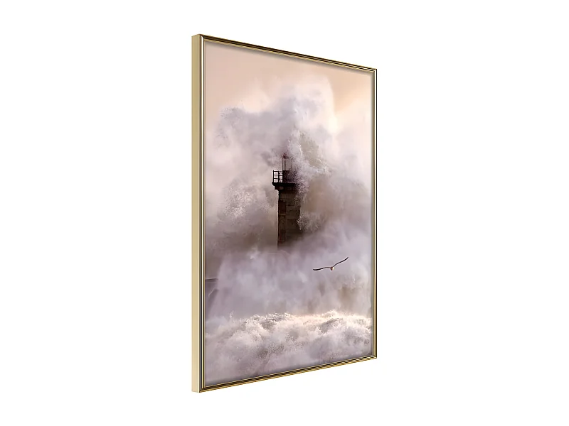 Affiche Murale Encadrée "Lighthouse During a Storm" 40 x 60 cm Or