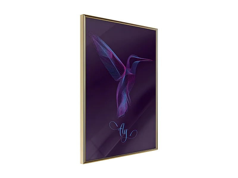 Affiche Murale Encadrée "Fluorescent Hummingbird " 40 x 60 cm Or