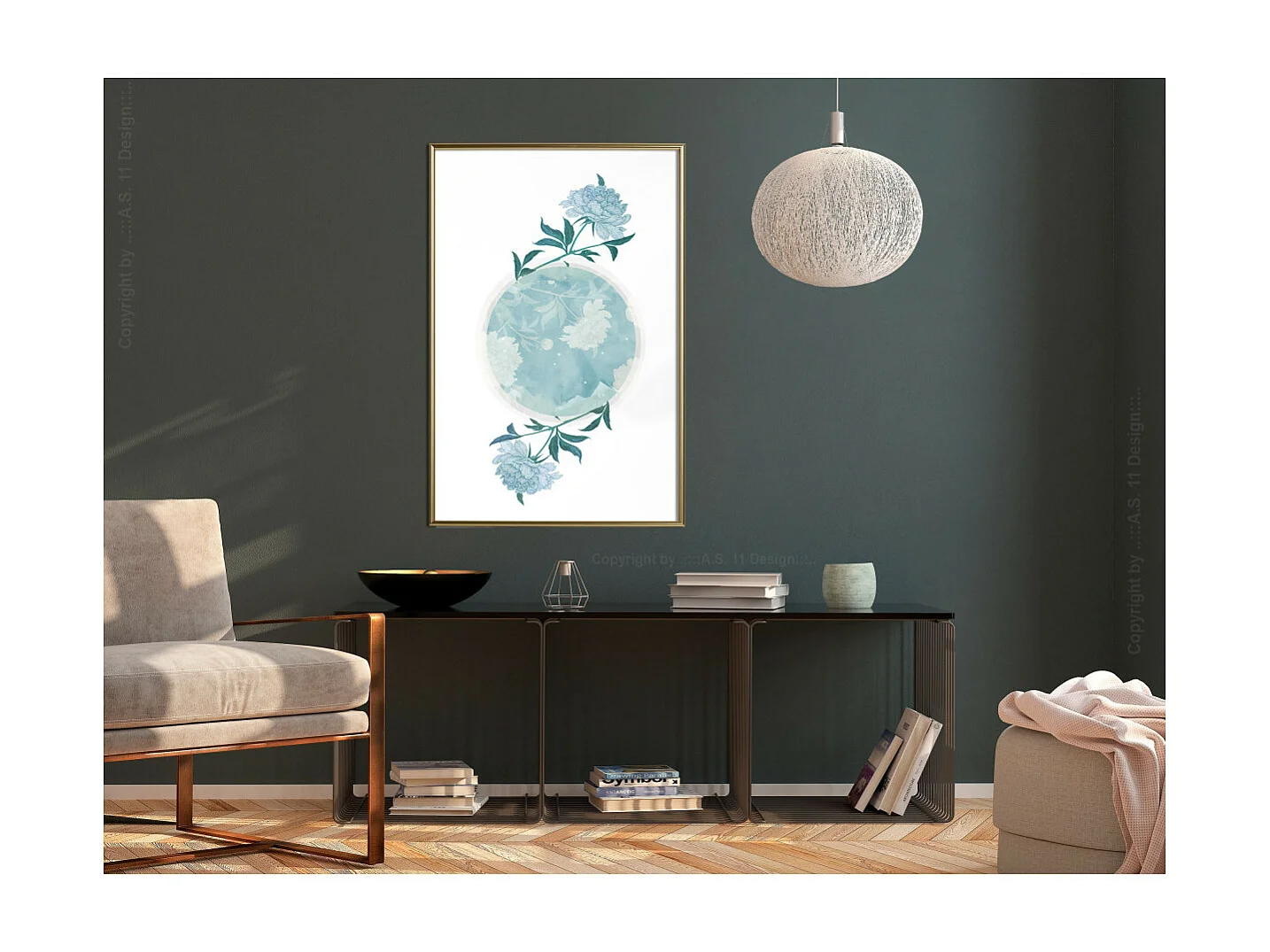 Affiche Murale Encadrée "World in Shades of Blue" 40 x 60 cm Or