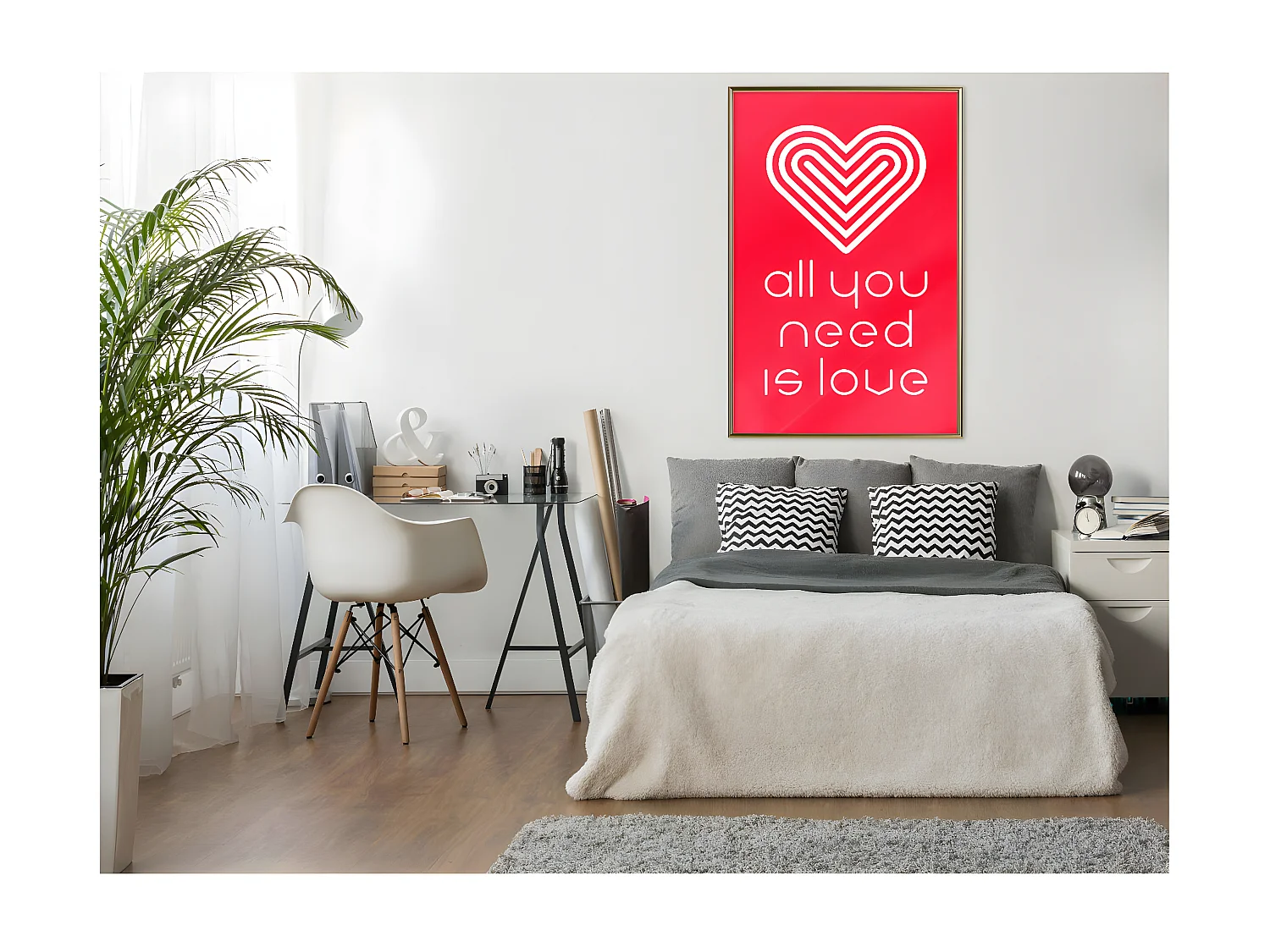 Affiche Murale Encadrée "Love Everywhere" 40 x 60 cm Or