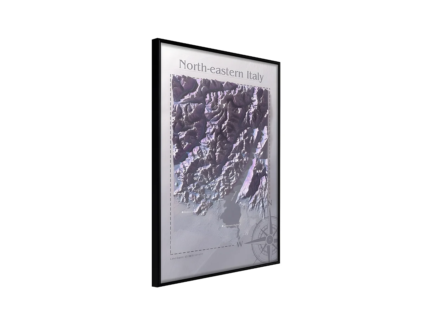 Affiche Murale Encadrée "Raised Relief Map North-Eastern Italy" 40 x 60 cm Noir
