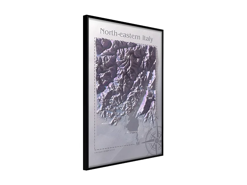 Affiche Murale Encadrée "Raised Relief Map North-Eastern Italy" 40 x 60 cm Noir