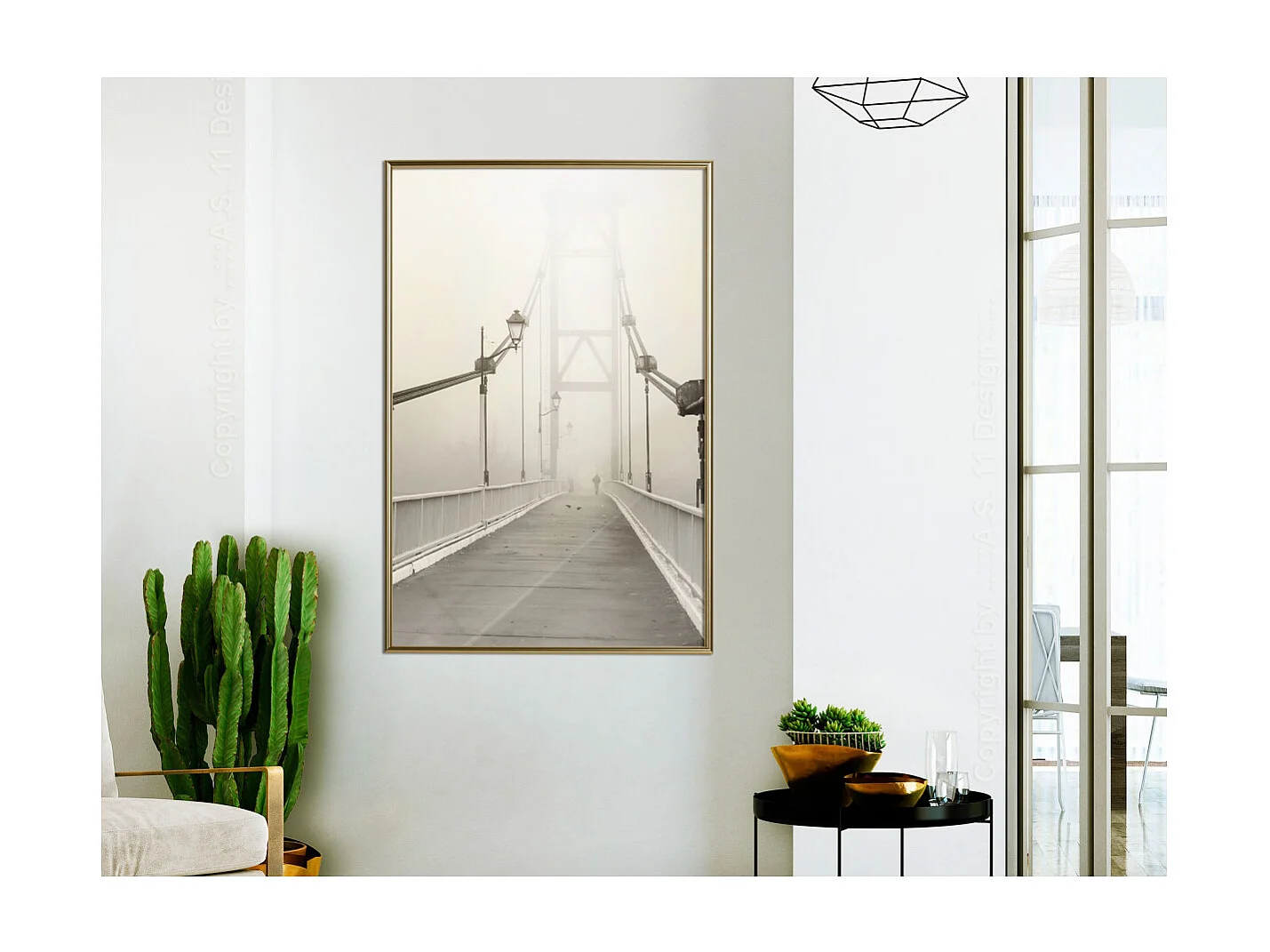 Affiche Murale Encadrée "Bridge Disappearing into Fog" 40 x 60 cm Or