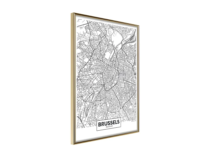 Affiche Murale Encadrée "City map Brussels" 40 x 60 cm Or
