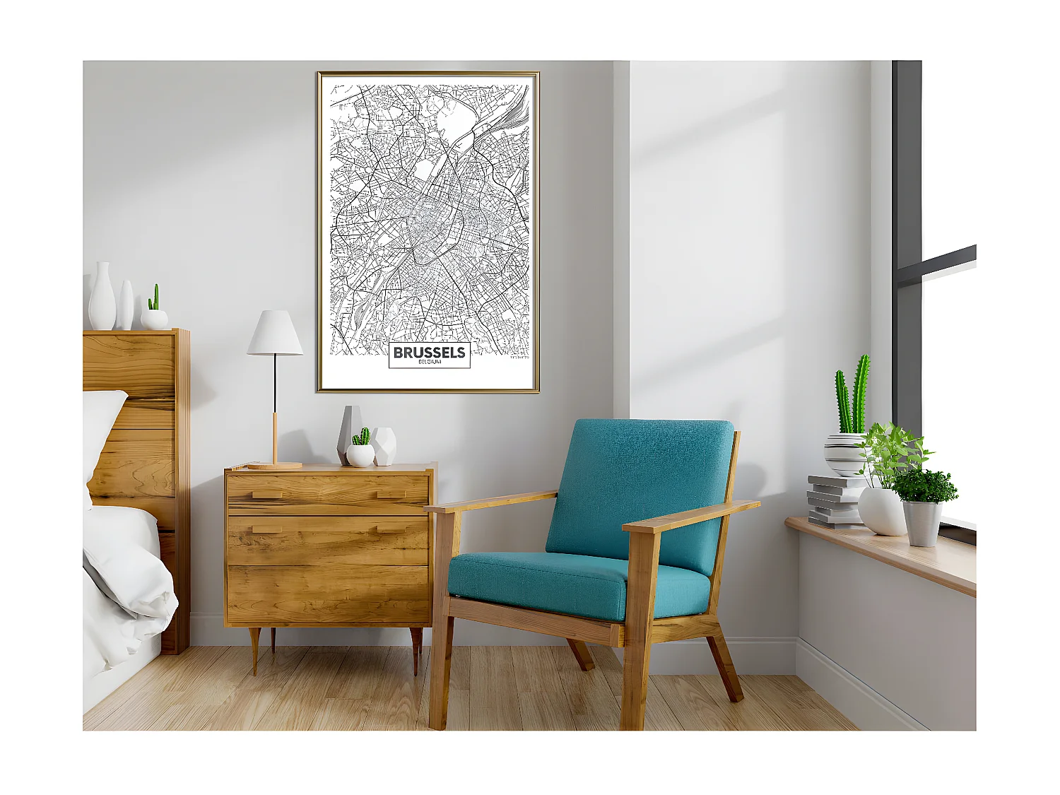 Affiche Murale Encadrée "City map Brussels" 40 x 60 cm Or