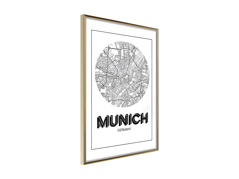 Affiche Murale Encadrée "City Map Munich Round" 21 x 30 cm Or